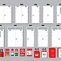 Various White Fire Safety Cabinets And Red Emergency Equipment Collection