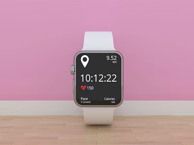 Modern Smartwatch Displaying Digital Time Heart Rate On Pink Wall Wooden Floor 3d model