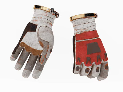 Durable Work Gloves With Gray Brown Red Design And Gold Wrist Accents 3d model