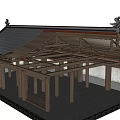 Traditional Ancient Architecture With Wooden Beam Structure Tile Roof And Columns