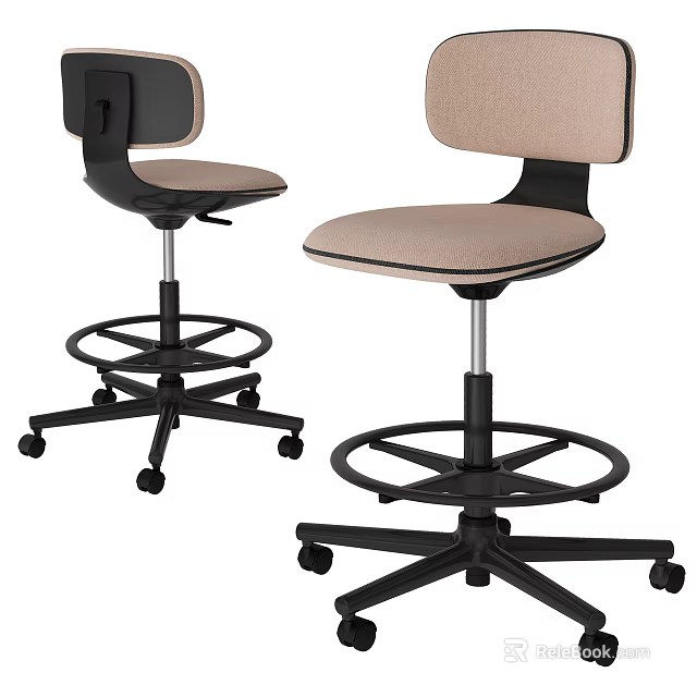 Modern Office Chairs With Beige Seat Black Frame Swivel Wheels Design 3d model 