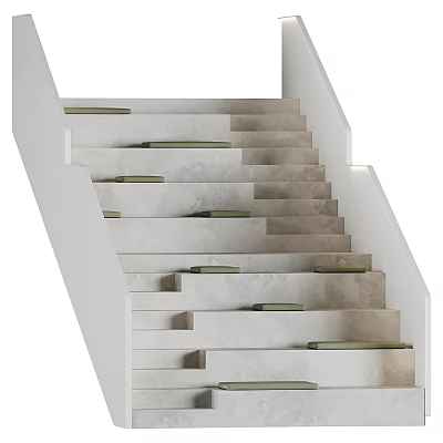 Minimalist Modern Staircase with Concrete Steps and Green Accent Mats 3d model