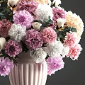 Pink Striped Vase With Pink White And Beige Peonies Roses For Home Decoration