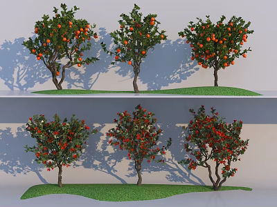 Different Types of Fruit Bearing Trees With Green Leaves and Ripe Fruits on Grass 3d model