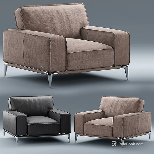 Modern Single Seater Sofa Velvet Upholstery With Brown Black Beige Options And Metal Legs Design 3d model 