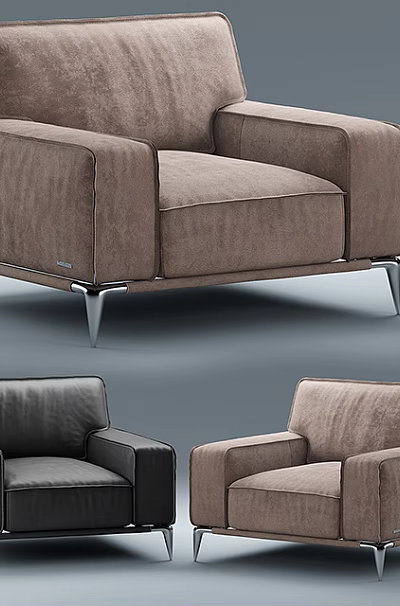 Modern Single Seater Sofa Velvet Upholstery With Brown Black Beige Options And Metal Legs Design 3d model
