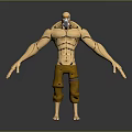 Muscular Bald Head Masked Game Movie Character Shirtless With Yellow Ripped Pants Outstretched Arms