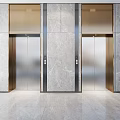 Modern Elevators In Public Facilities With Marble Walls And Metal Doors