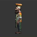 Man With Burger On Head Beard Green Apron Red Decoration Grey Background