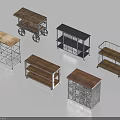 Various Industrial Style Display Shelves With Wooden Tops Metal Frames And Wheels For Storage