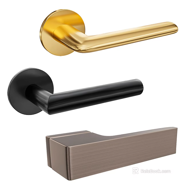 Modern Stylish Door Handles in Gold Black and Brushed Metal Finishes 3d model 