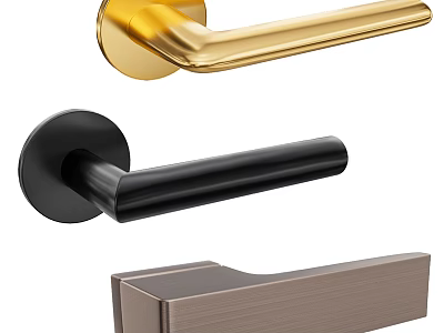 Modern Stylish Door Handles in Gold Black and Brushed Metal Finishes 3d model