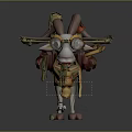 Cartoon Fantasy Goat Game Character With Big Goggles Colorful Horns And Red Yellow Decorations