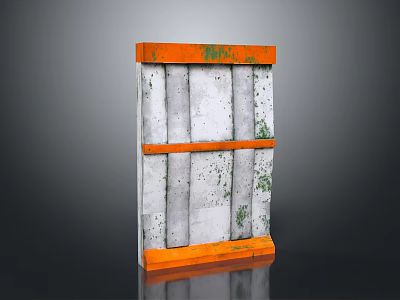 Concrete Panel With Orange Frame And Moss Covered Textured Surface Structure 3d model