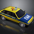 Vintage Yellow And Blue Police Car With GAI Logo And Roof Mounted Sirens