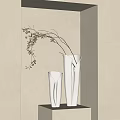 White Ceramic Vases With Slender Branches And Brown Leaves In Beige Minimalist Interior