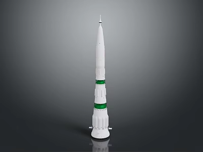 White Space Rocket Model With Green Stripes And Base Structure Design 3d model