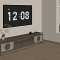Modern TV Stand with Storage Drawers Potted Plant and Decorative Items in Living Room