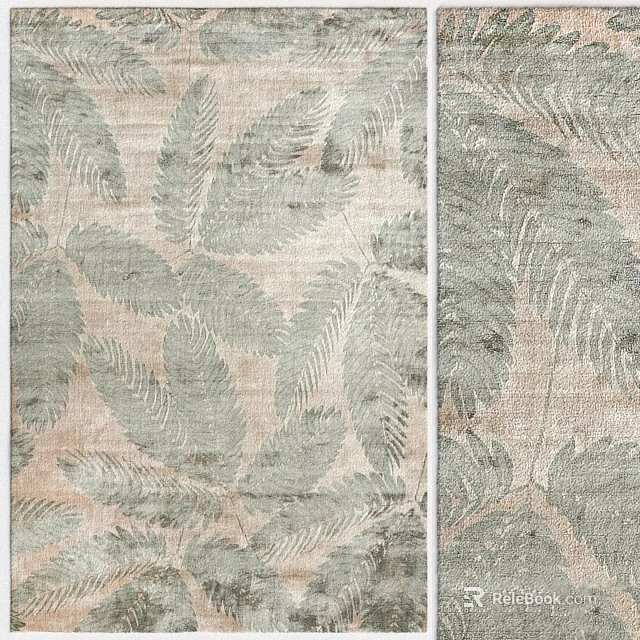 Square Rug With Leaf Pattern In Neutral Beige And Green For Home Interior Decor 3d model 