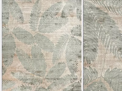 Square Rug With Leaf Pattern In Neutral Beige And Green For Home Interior Decor 3d model