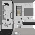 Modern Bathroom Interior Design with Marble Walls Glass Shower Toilet Vanity And Mirror