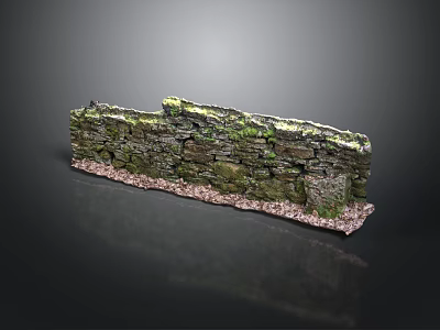 Ancient Rustic Stone Wall With Moss Covered Surface And Gravel Base 3d model
