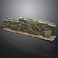 Ancient Rustic Stone Wall With Moss Covered Surface And Gravel Base