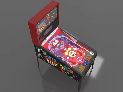 Colorful Auto Race Themed Pinball Machine With Red Top And Vibrant Playfield 3d model
