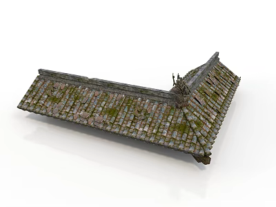 Ancient Chinese Architecture Traditional Tiled Roof With Aged Mossy Tiles And Decorative Elements 3d model