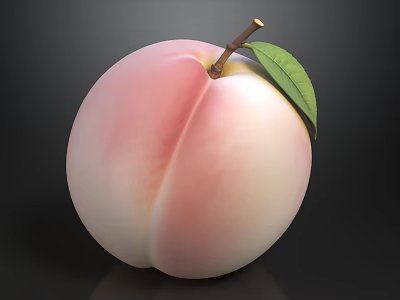 Realistic 3D Rendered Fresh Pink Peach With Green Leaf And Stem On Black Background 3d model