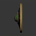 Ornate Circular Shield Weapon Featuring Golden Border And Peacock Feather Design
