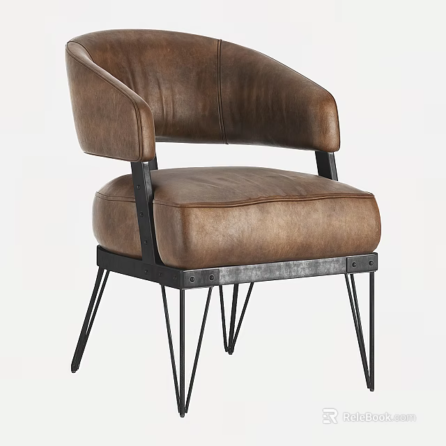 Brown Leather Single Sofa With Metal Frame And Comfortable Armrest Design 3d model 