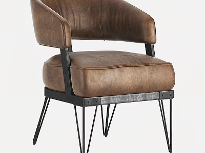 Brown Leather Single Sofa With Metal Frame And Comfortable Armrest Design 3d model