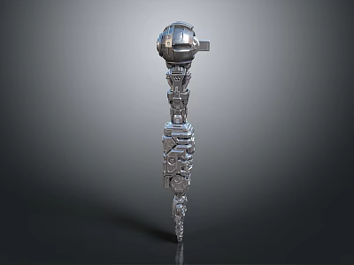Mechanical Metal Weapon With Intricate Gear Structure And Spherical Head Design 3d model