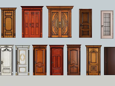 Various Stylish Swing Doors with Wooden Glass and Decorative Panel Designs 3d model