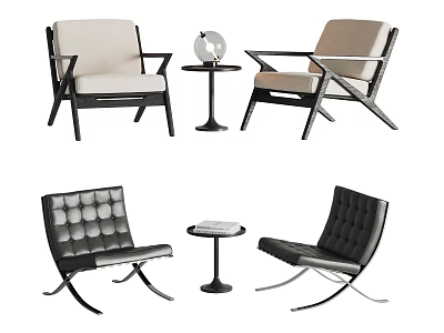 Modern Leisure Chairs With Light Dark Upholstery Button Tufted Black Frame And Side Tables 3d model