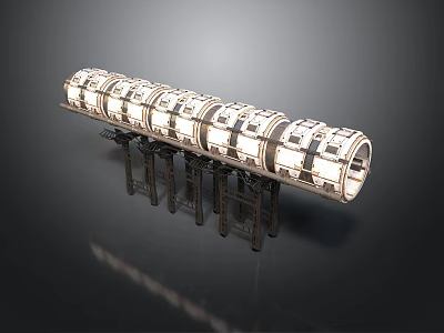 Industrial Mechanical Structure With Multiple Circular Metallic Units And Black Supports 3d model