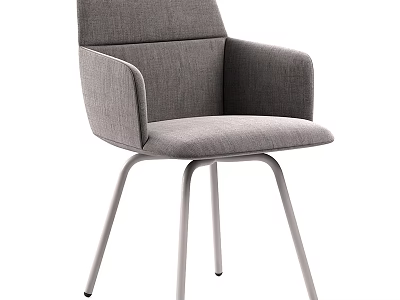 Modern Gray Fabric Upholstered Leisure Chair with Armrests Sleek Design and Metal Legs 3d model