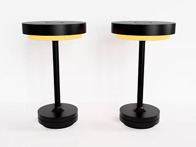 Two Modern Black Base Table Lamps With Yellow Shade And Sleek Design 3d model