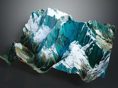 Detailed 3D Mountainous Terrain Model With Snow Capped Peaks And Green Slopes 3d model