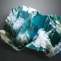 Detailed 3D Mountainous Terrain Model With Snow Capped Peaks And Green Slopes