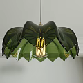 Green Petal Shaped Shade Chandelier With Brass Base Spiral Bulb And White Ceiling Background