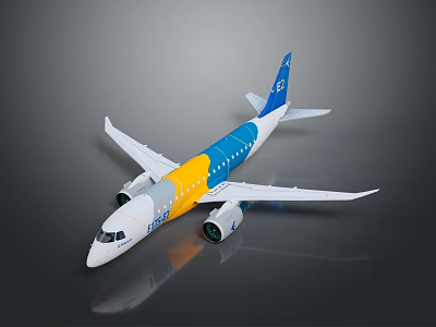Detailed Airplane Model With Blue Yellow White Sections And Aerodynamic Wing Structure 3d model