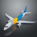 Detailed Airplane Model With Blue Yellow White Sections And Aerodynamic Wing Structure 3d model