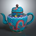 Chinese Traditional Teal Teapot With Intricate Red Dragon Design And Colorful Decorations