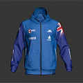 Blue Zippered Hoodie With Union Jack Flag And Brand Logos On Sleeves