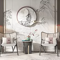 New Chinese Style Casual Sofa Combination Single Chair Side Table 3d model