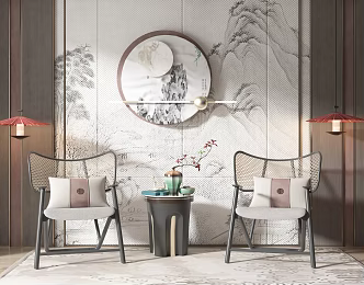 New Chinese Style Casual Sofa Combination Single Chair Side Table 3d model