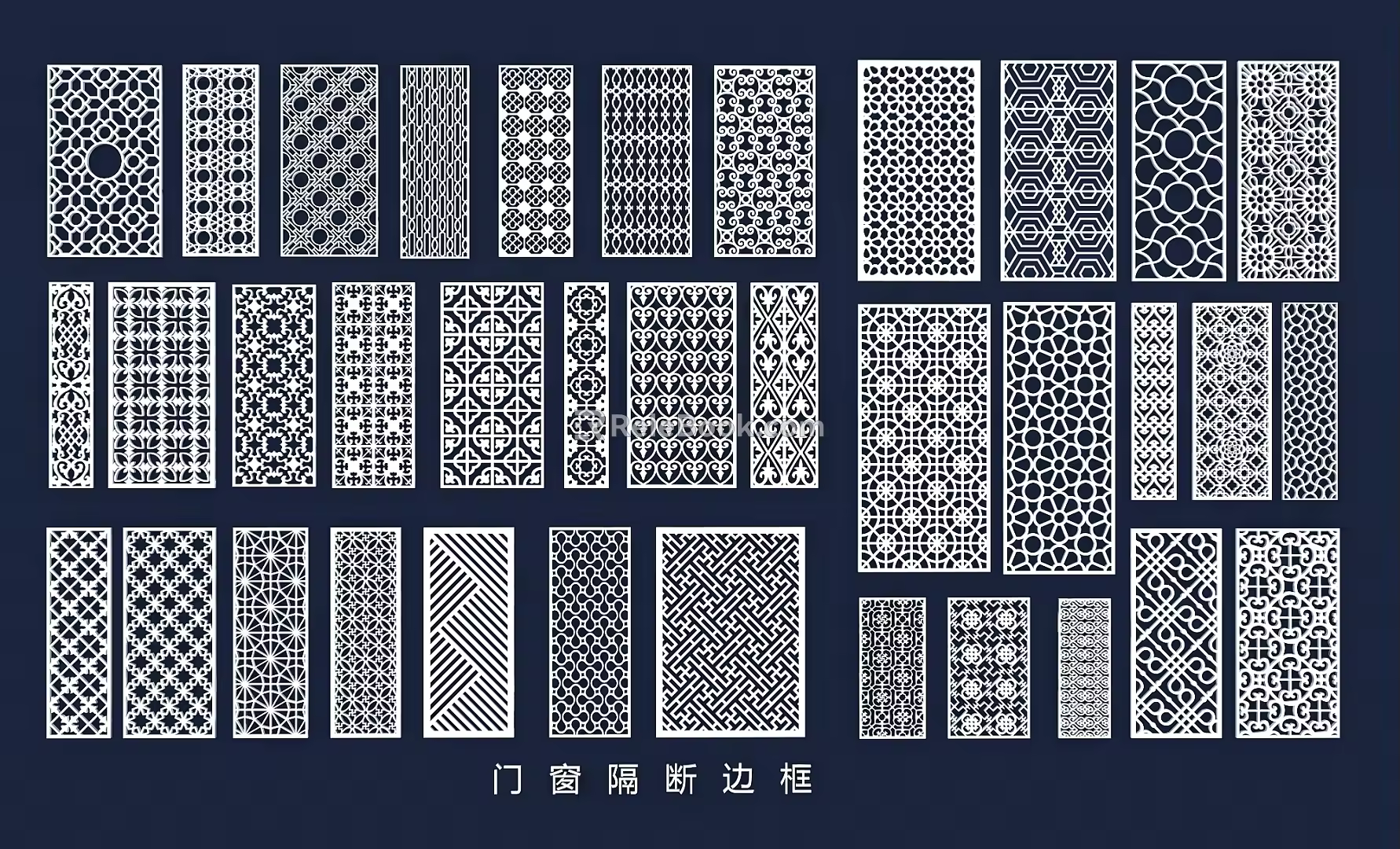 Door and window frame traditional partition pane window frame classical architectural hollow carved decorative pattern texture 3d model