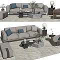 Elegant Modern Sofa Coffee Table Set With Blue Throw Pillows And Accent Chair 3d model